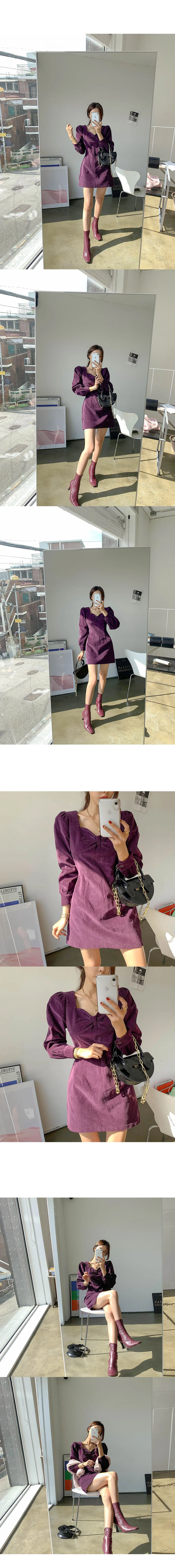 

South Korea 2020 small crowd corduroy court style bra bra cut back waist dress