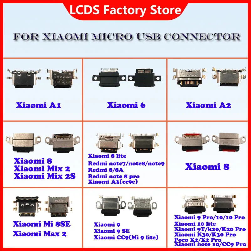 Разъем Micro USB для мобильного зарядного устройства 10 шт. Xiaomi A1 A2 6 8 Mix2 S Note 7 pro 9 SE max2 K20