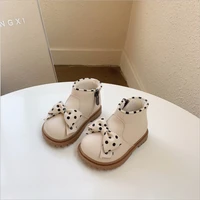 2021 autumn winter baby boots leather butterfly knot cute princess girls boots with fur fashion toddler shoes size 15 25