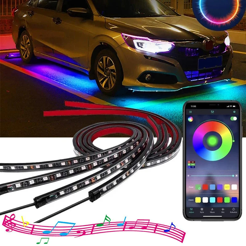 4 шт. автомобиля 12V RGB Светодиодные ленты Bluetooth App Управление течет Цвет под