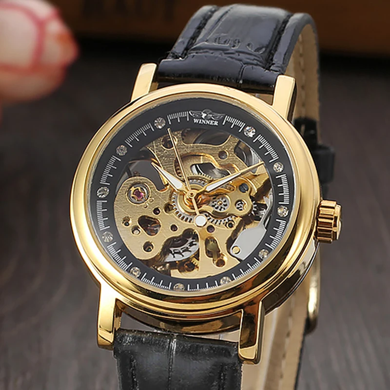 Часы скелетоны Winner женские механические повседневные Автоматические наручные с