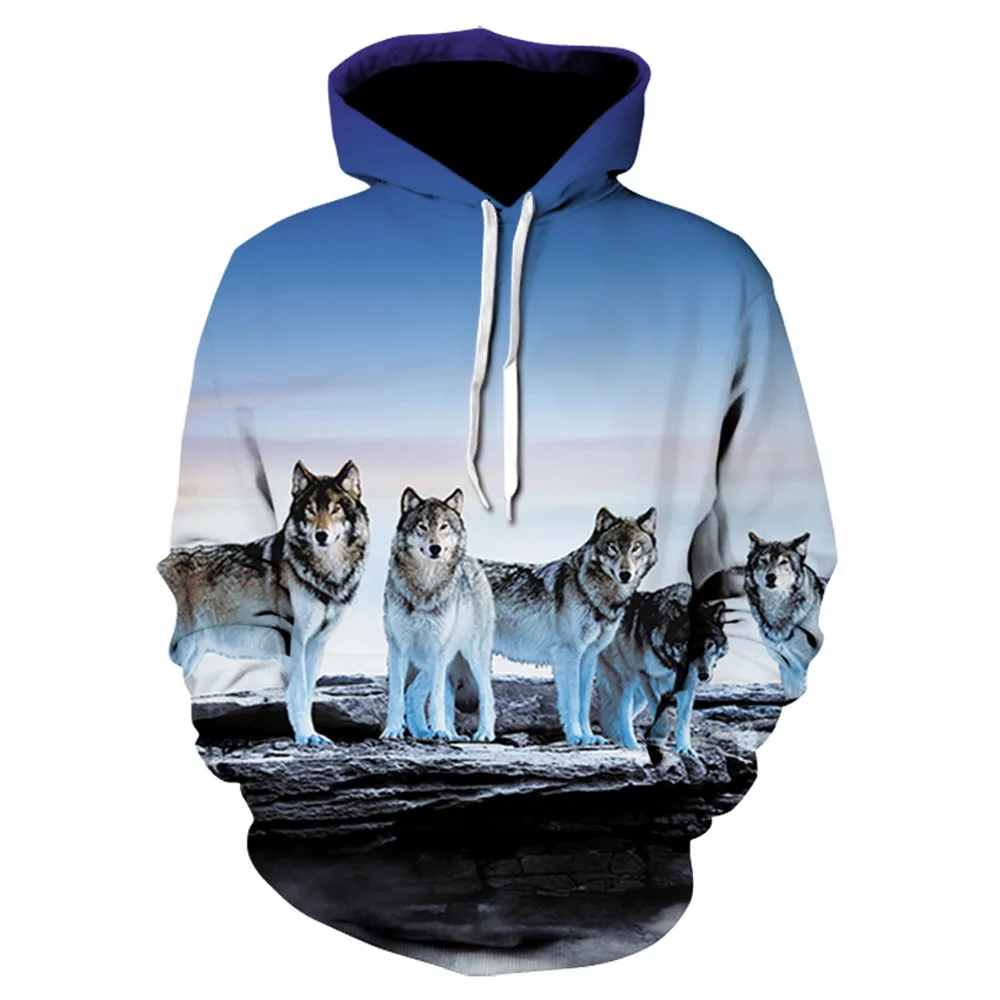 Три только волк 3dprinting толстовки Для мужчин женщин Толстовка со шляпой