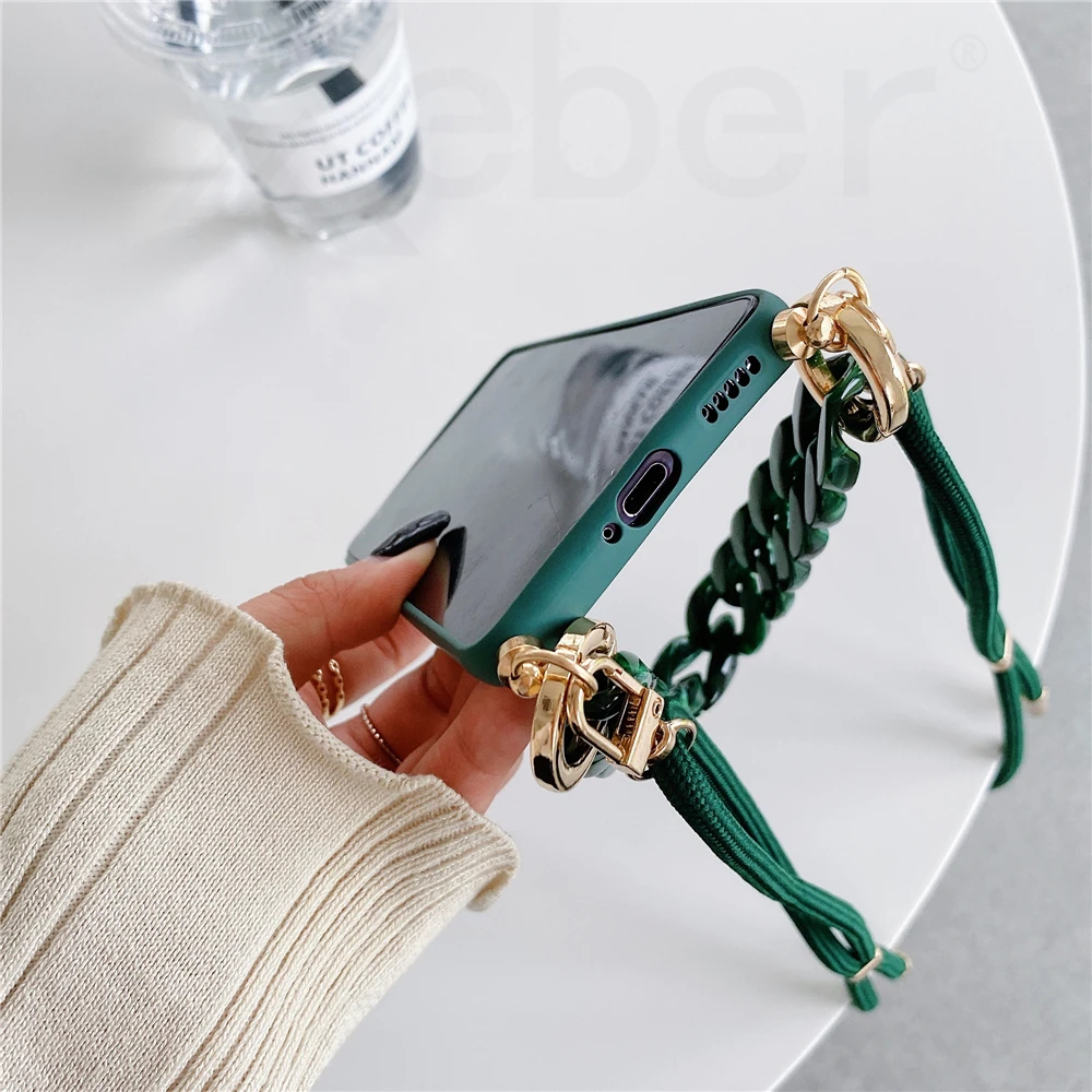 Модный чехол для телефона с мраморной цепочкой и ремешком через плечо Huawei P50 P40 Pro