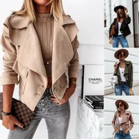 fallwinter new style lapel slim solid color short coat casual womens small coat