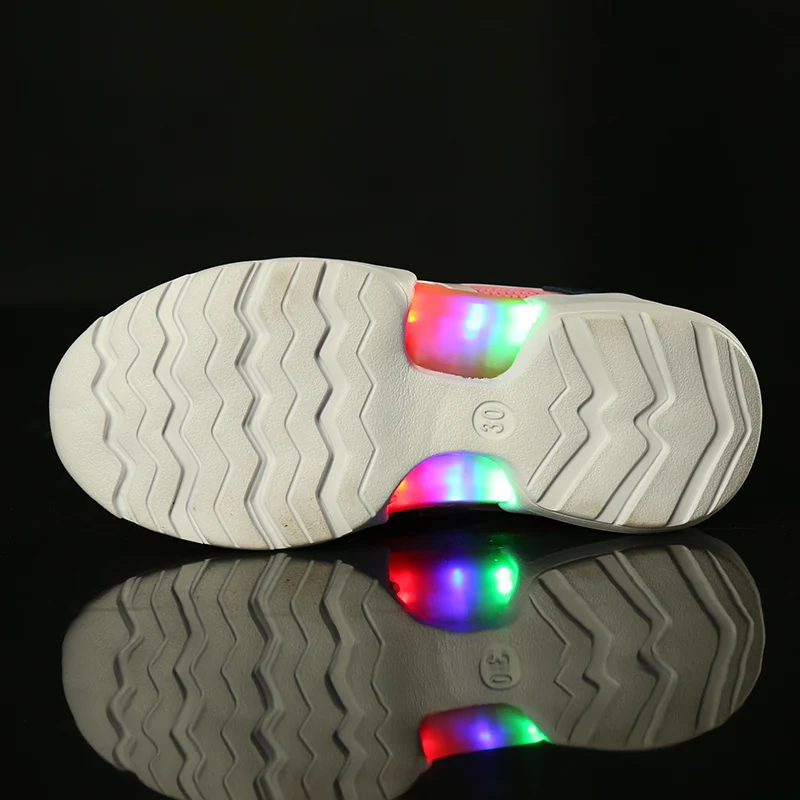 

Fashion Bright Solid USB Led Light Up Kid Shoes Breathable Hook &Loop Children Charging Luminous Sneakers For Girl And Boy 22-30