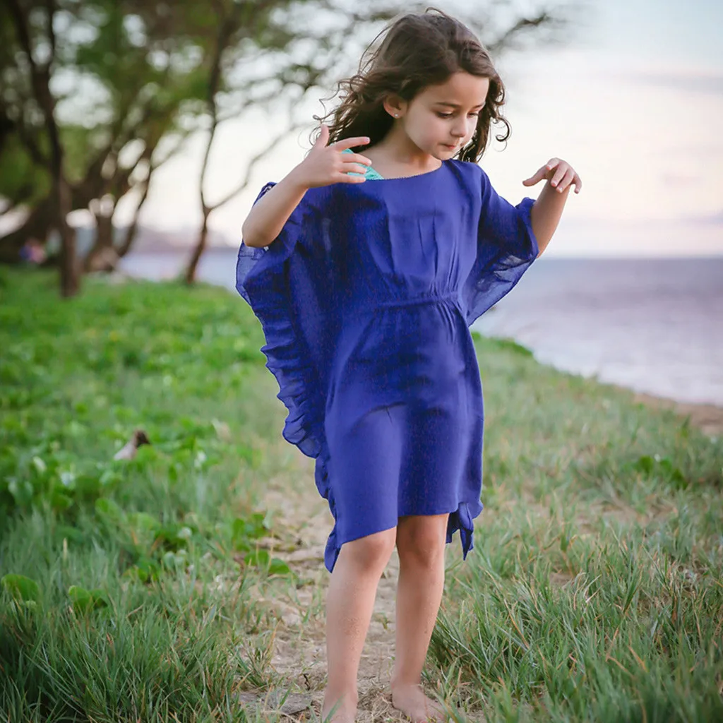 Toddler Kids Baby Girls Ruffle Princess Party Dress Outfits Solid Irregular color blue comfortable kiyimlari | Детская одежда и