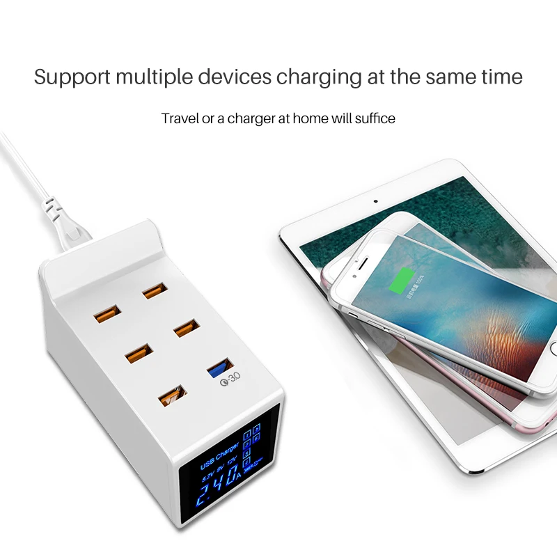 

QC3.0 mobile phone fast charger Multi USB port power adapter LED charger intelligent digital display