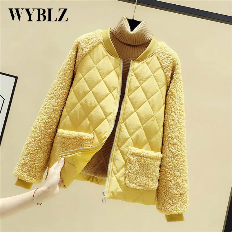 Winter Women Lamb Wool Short jacket 2021 New Korean Loose Lambswool Splice Parkas coat Female Cotton-padded Jackets Outwear
