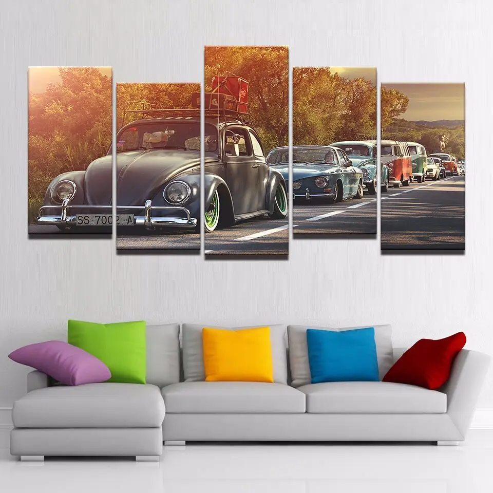 

Print Wall Art Framework Paintings 5 Pieces Black Car Sunshine Scenery Decoration For Living Room Canvas Pictures Modular Poster