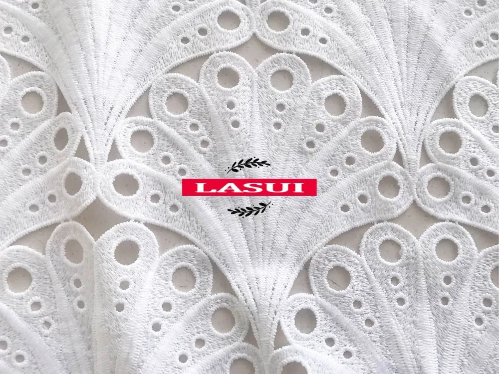 LASUI, высокое качество, 1 ярд, полый белый молочный шелк, большая вышивка, Водорастворимая кружевная ткань, сделай сам, вечернее платье S0036