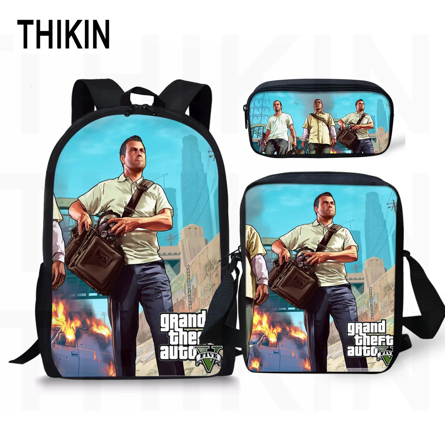 as picture THIKIN Grand Theft Auto школьные сумки для подростков мальчиков 3 шт./компл. сумки на плечо крутая игра GTA рюкзак комплект для детей; обувь для девочек; обувь для студентов; Mochila - Цвет: as picture