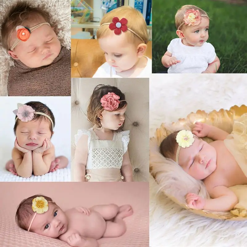 

10Pcs Baby Girls Flower Bows Headbands Nylon Elastic Floral Head Wraps Photography Props for Newborn Infant Toddlers Princess