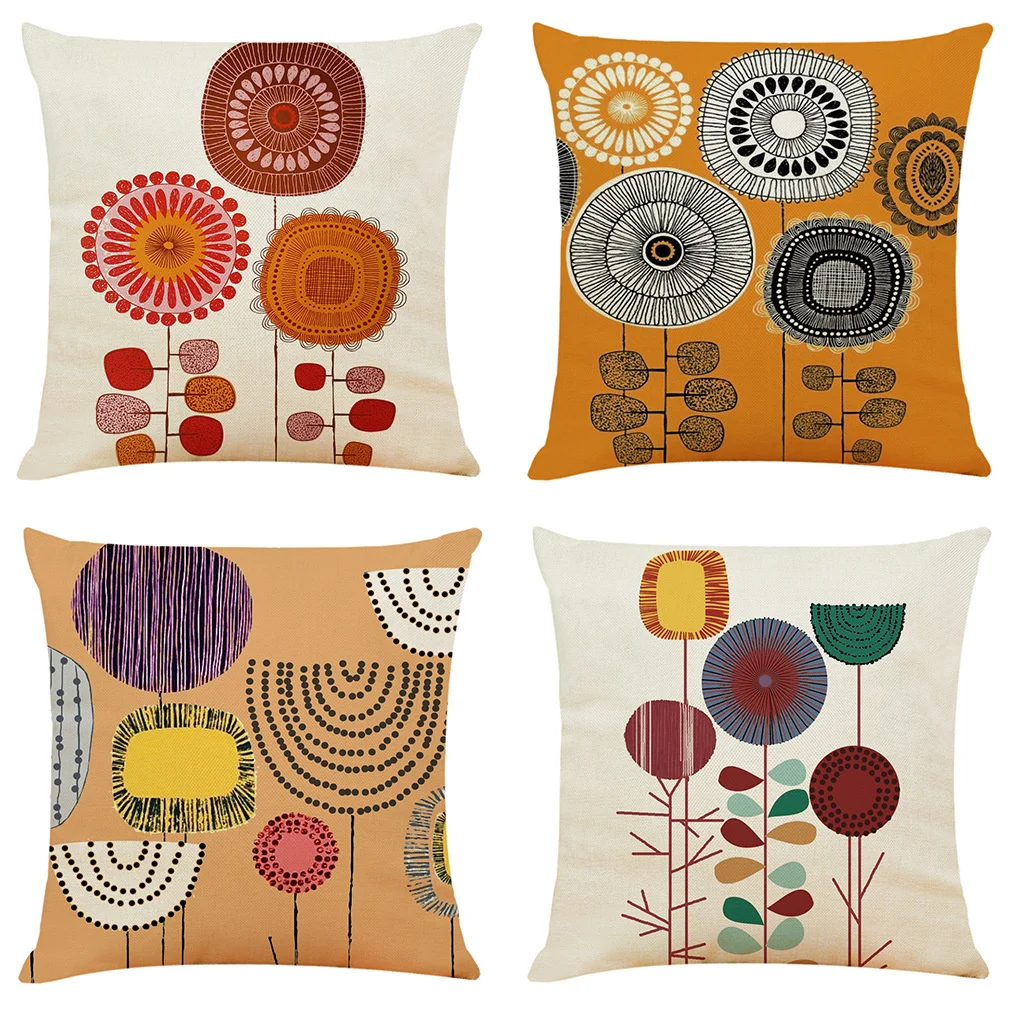 

Color Hand-painted Elements Linen Cushion Cover Car Pillow Case Sofa Room Decor Household Pillow 45x45cm Funda Cojin Cojines