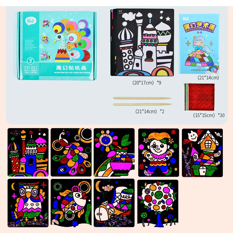 DIY Magic Color Scratch Painting Stencil for Drawing Art Sticker Paper Craft Set Kids Creative Educational Toys Children | Игрушки и