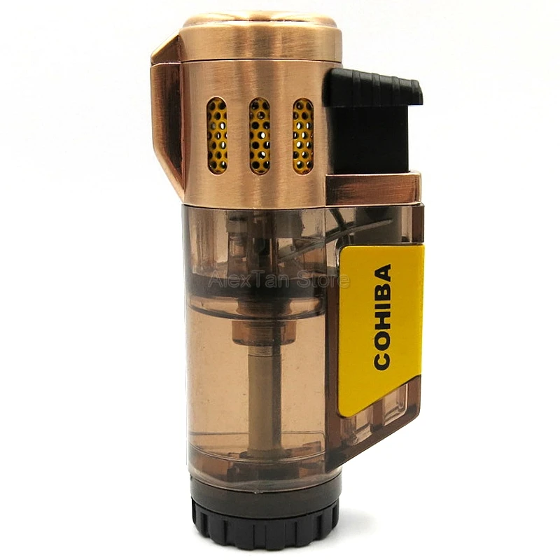 COHIBA элегантная прозрачная Зажигалка Winproof 3 Jet зажигалка факела сигарета регулируемые зажигалки для сигар