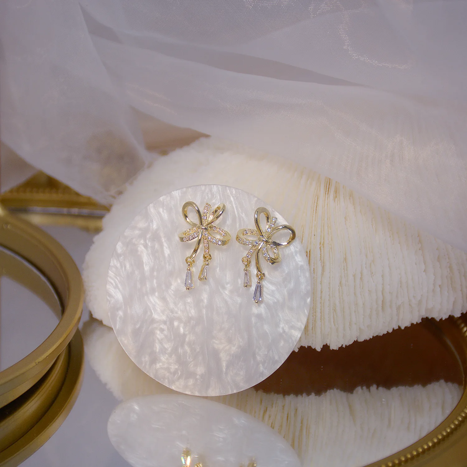 

New design Luxury 14K Real Gold S925 Silver Needle Three-dimensional Bow Stud Earrings for Women Cubic Zircon ZC Earrings