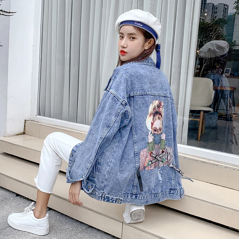 Новинка 2020 джинсовая куртка женская с блестками в стиле панк рукав летучая мышь