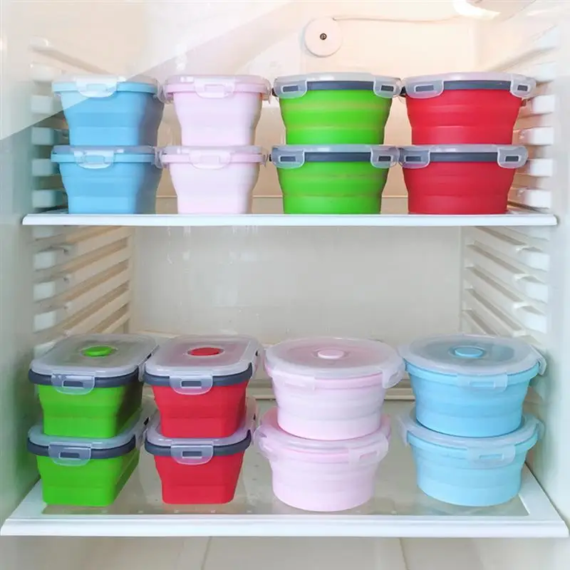 

Silicone Collapsible Food Storage Container with Airtight Lid and Bowls Meal Prep Round Lunch Box Set for Outdoor Microwave