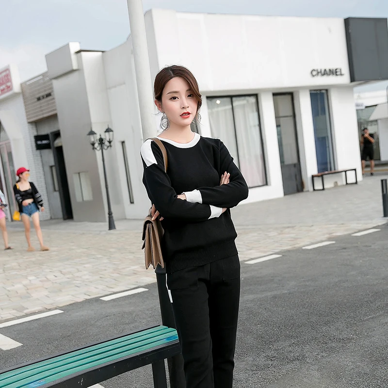 Женский комплект из 2 предметов вязаные штаны костюм свитер спортивный костюмы и