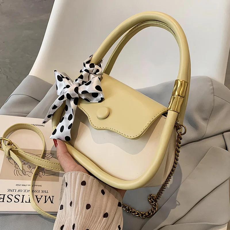 

Contrast color Ribbon Tote bag 2021 New Quality PU Leather Women's Designer Handbag Luxury brand Cute Shoulder Messenger Bag