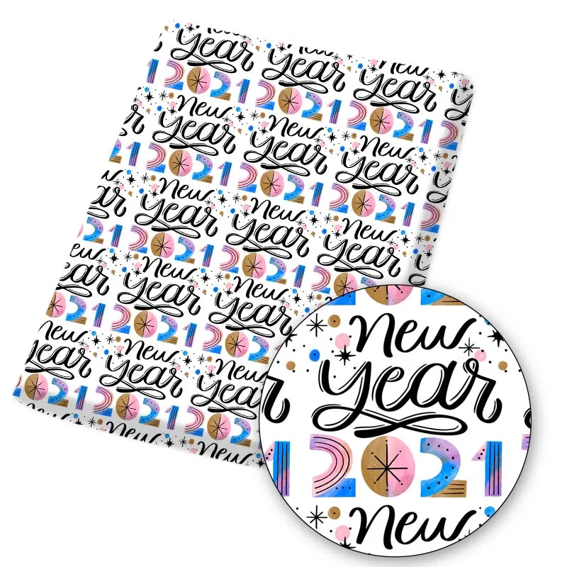 

Polyester Cotton Fabric 2021 Happy New Year Printed Cloth Sheet For DIY Mask Dress Handmade Materials Home Textile 145*45cm 1pc