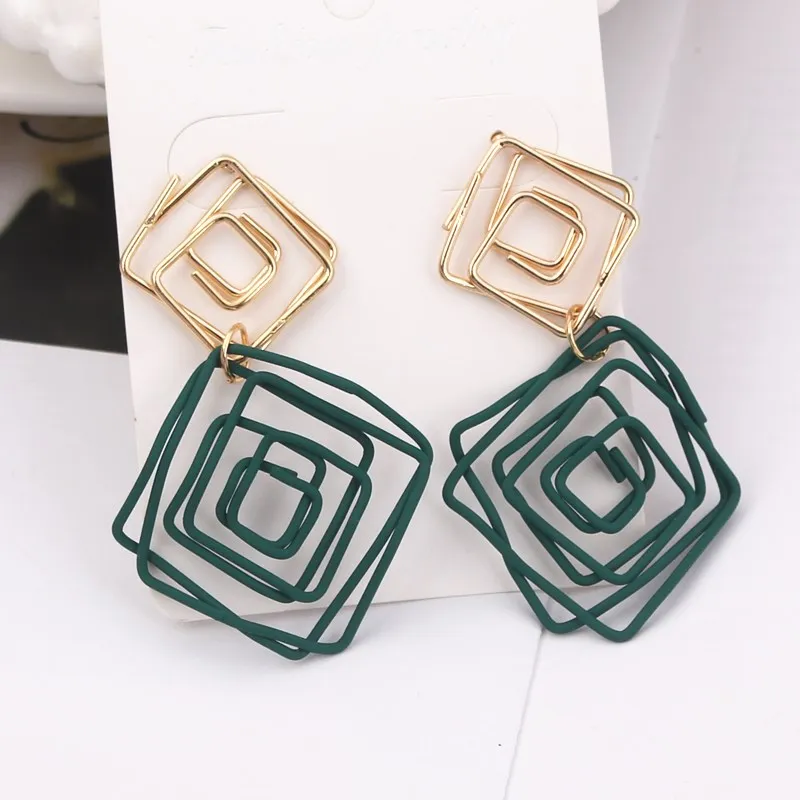 Лидер продаж серьги-подвески в форме ромба красного и желтого цвета квадратные