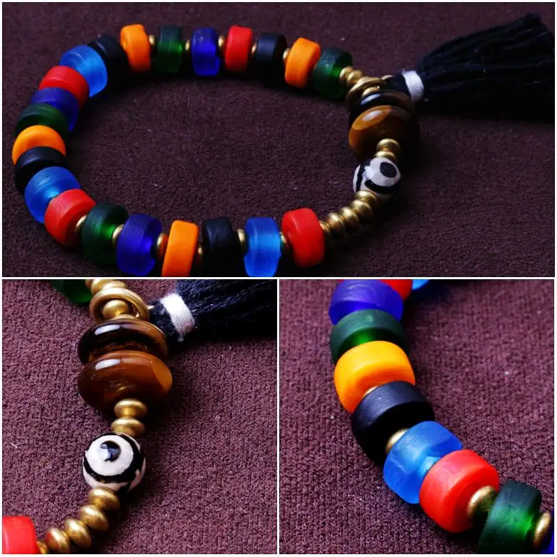Тигровый камень 6 цветов стеклянные бусины очаровательный браслет медные
