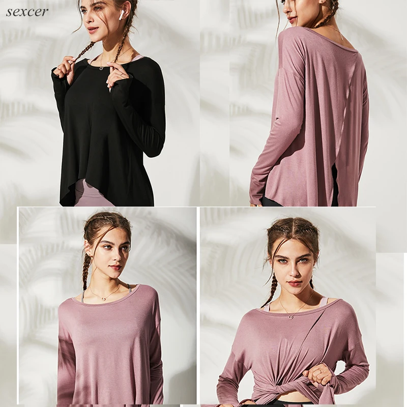 Двойная одежда женские рубашки для йоги бандажная Спортивная рубашка с длинным