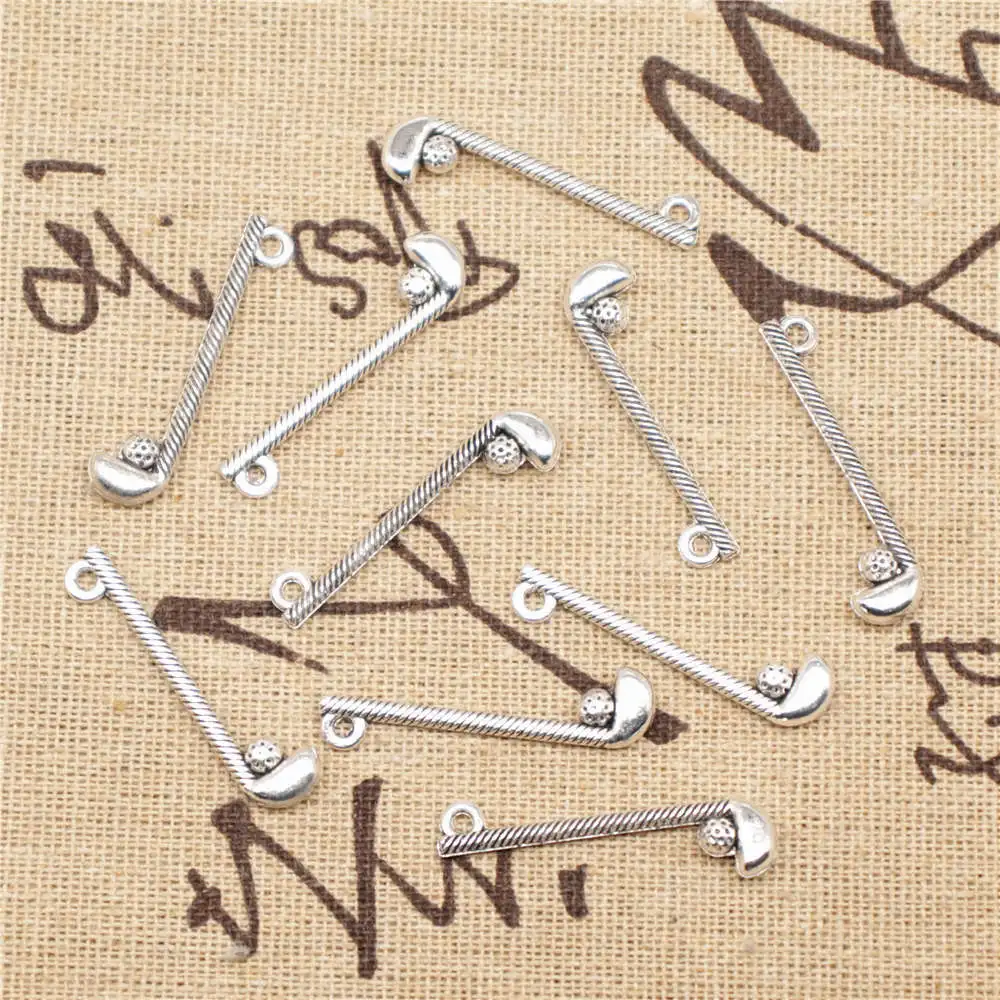 

Golf Clubs Charms Supplies For Jewelry Making Kit Antique Silver Color 20pcs 8x32mm