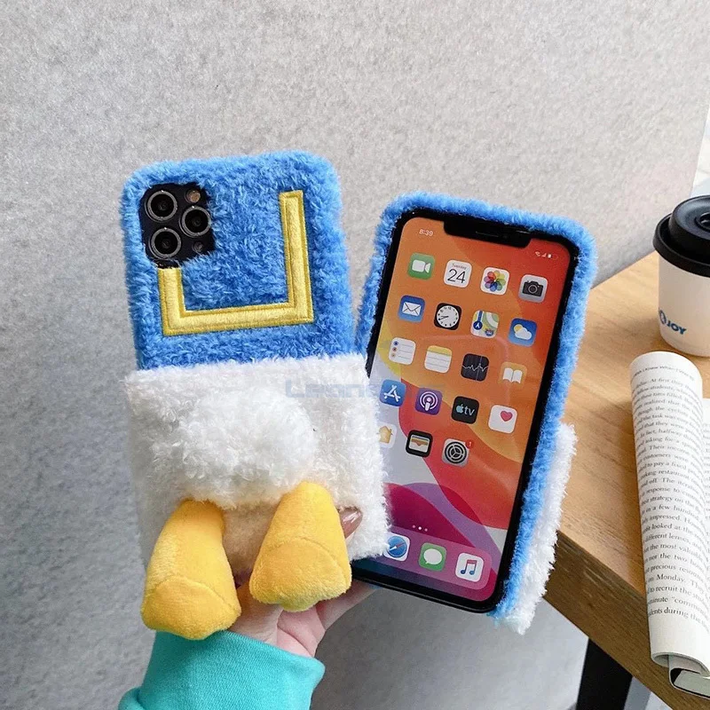 

Warm Plush Duck Pattern Fur Phone Case for iPhone 12 Pro MAX 11 XS Max 7 8 6 Plus for Girl Cartoon Duck Villus Phone Cover
