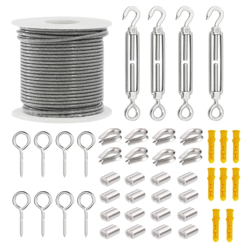 

Wire Rope Cable Hooks Stainless Steel Cord Hanging Kit with Turnbuckle Wire Tensioner for Sun Shade, Tent Installation