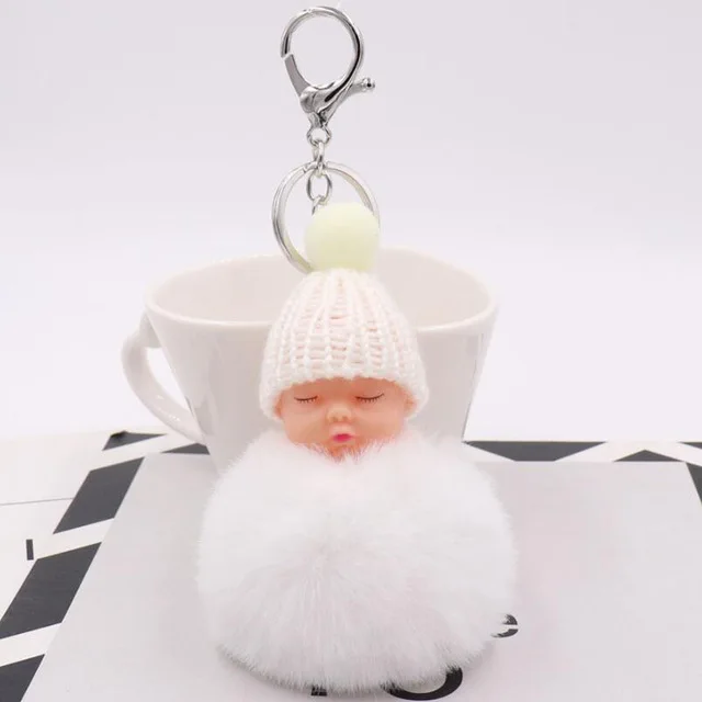 

10pcs/lot Party Favors Cute Sleeping Baby Fluffy Balls Keychains Personalized Present Festival Supplies For Wedding Souvenir