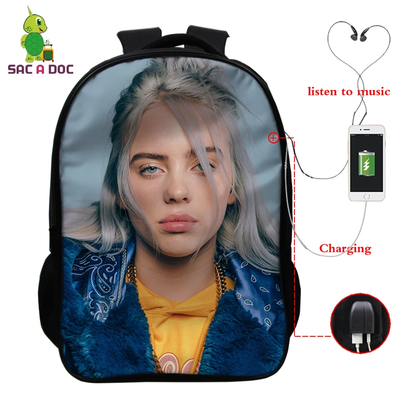 Телесный Billie Eilish рюкзак, школьные сумки, 16 дюймов, Детские рюкзаки, детский рюкзак для девочек, рюкзак для путешествий, рюкзак с USB зарядкой - Цвет: Телесный