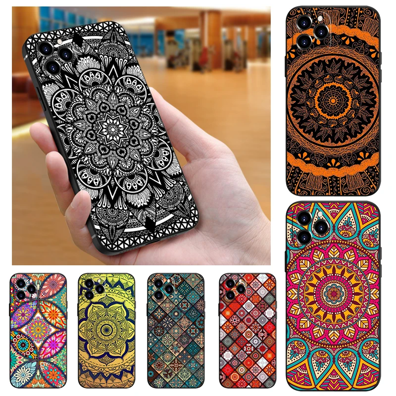 

Mandala Flower Totem Phone Case For iPhone 11 12 13 Pro Max XR X XS Mini 7 8 6 6S Plus Shockproof Soft Pattern Back Cover