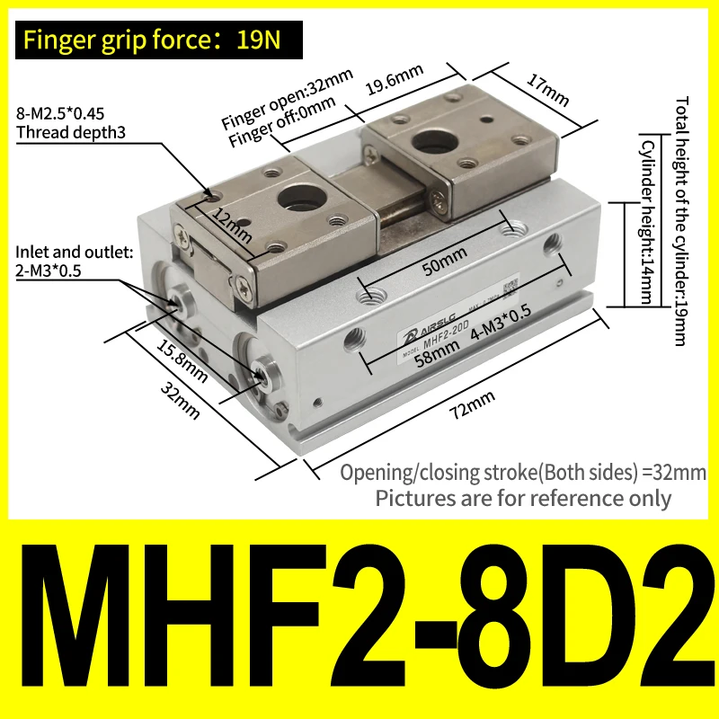 MHF2 Double acting Low Profile Air Gripper MHF2-8D MHF2-12D MHF2-16D MHF2-20 MHF2-8D1 MHF2-12D1 MHF2-16D1 MHF2-201 MHF2-8D2