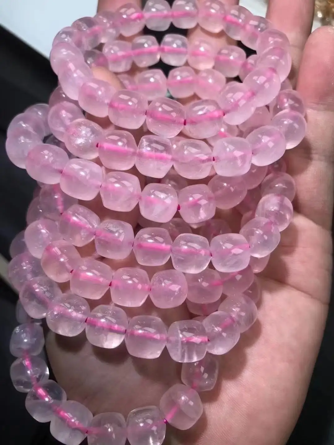 

Genuine Natural Stone Pink Crystal Geometric Bead Strand Bracelets for Women Girl Charm Energy Gemstone Healing Bracelet jewelry