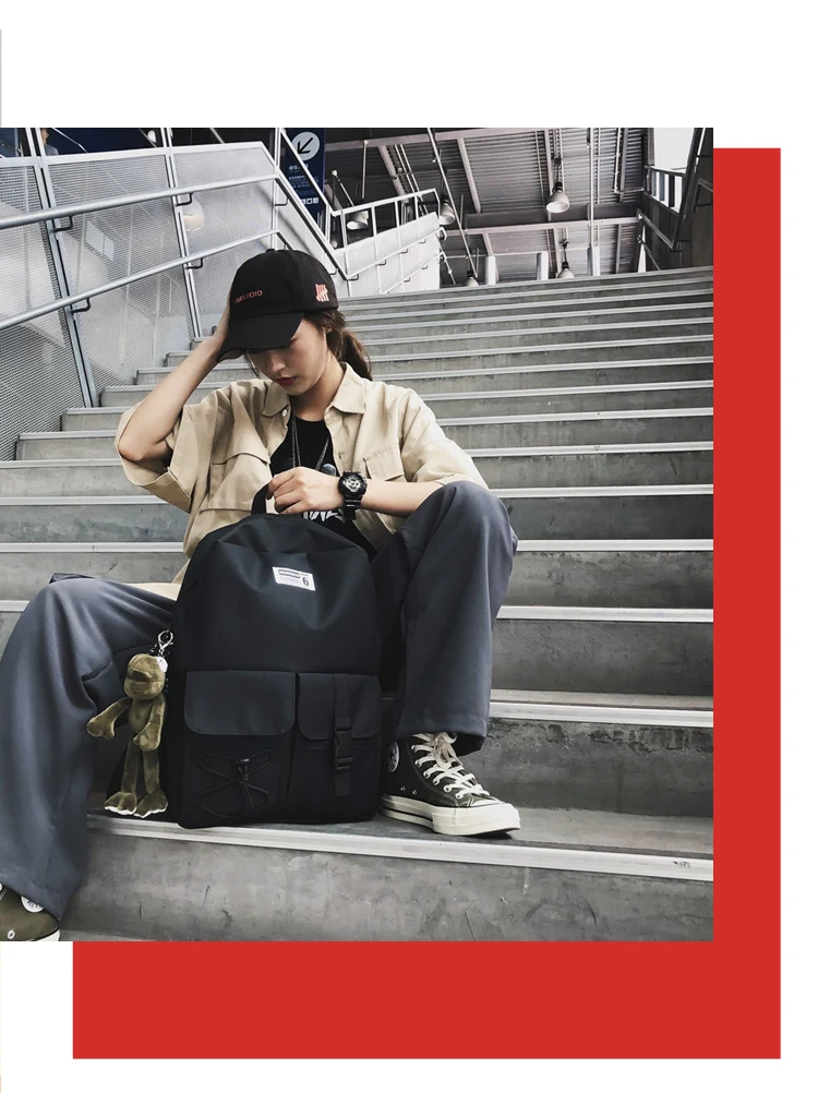 

BB165 Trendy European and American tooling sports and leisure backpack fashion female high school student school bag simple