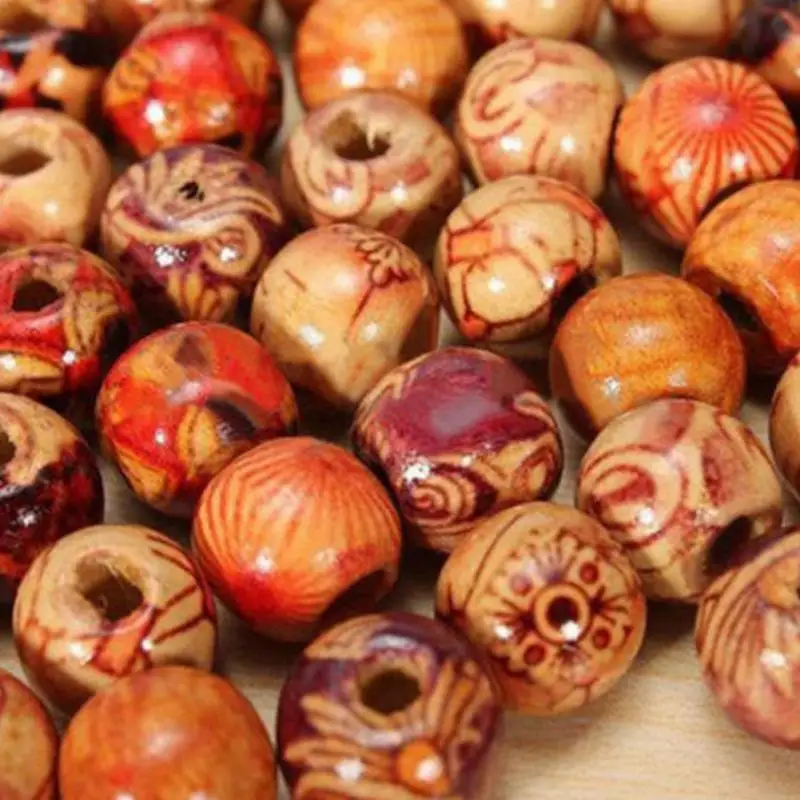 100 шт. круглые деревянные бусины маленькие размеры смешанные с большим