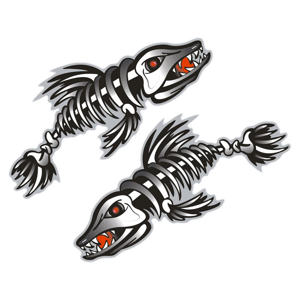 

4 Pieces Vinyl Shark Teeth Mouth & Fish Skeleton Decal Kayak Boat Car Wall Stickers - Waterproof & Long Lasting