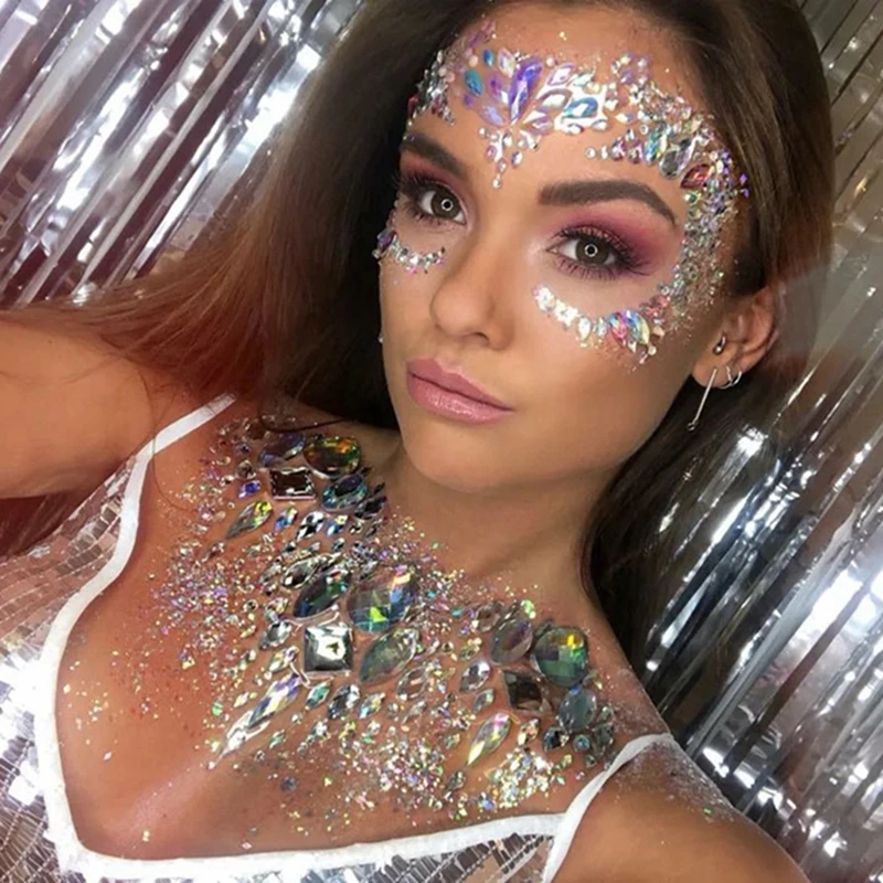 

Prajna Resin Rhinestone Tattoo Stickers for Female Makeup Chest Stickers Drill Bar Carnival Party Chest Decoration