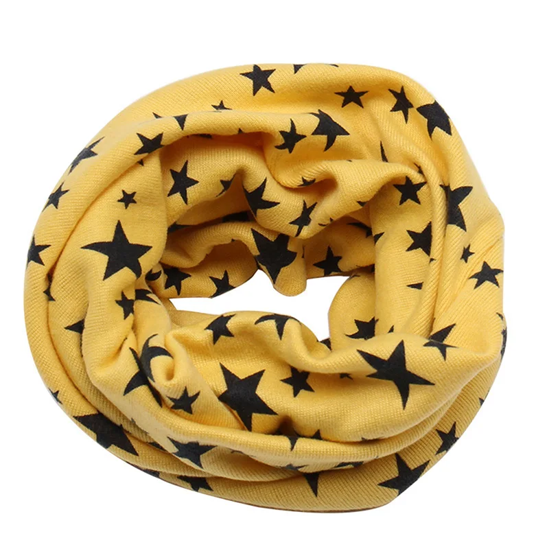 

2020 Autumn Winter Long Warm Star Print Children Scarf Snood Outdoor Neck Warmer O Ring Scarf For Kids Baby Cotton Ring Scarf