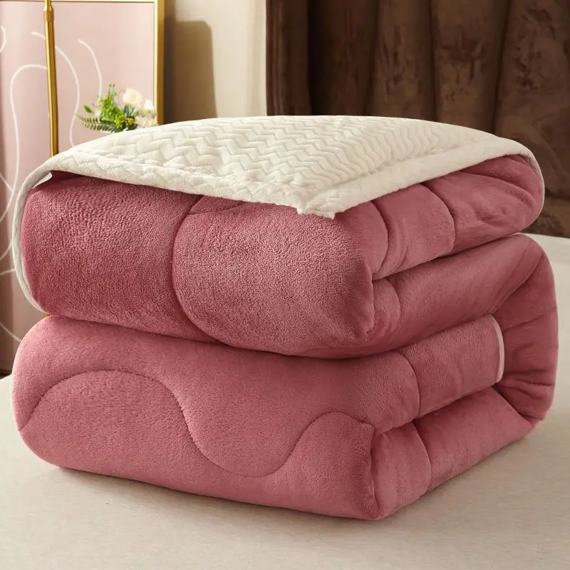 Winter Thicken Flannel Blanket for Beds Solid Color Stripe Throw Single/Queen/King Size Pink Bedspreads Soft Warm | Дом и сад