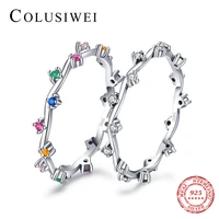 colusiwei rainbow 925 sterling silver wave branches finger rings for women colorful cz flower engagement wedding jewelry