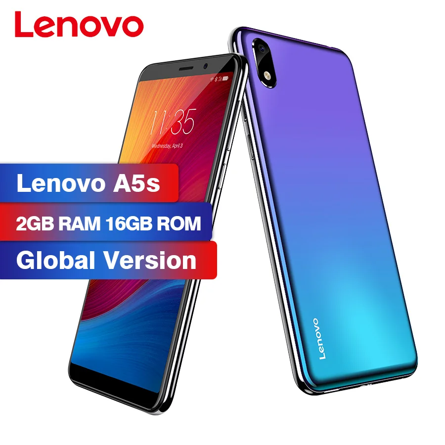 Предпродажа глобальной версии LENOVO A5s 5,45 ''2 GB 16GB MT6761 четырехъядерный 13MP камера 18:9 экран 3000mAh Лицо ID мобильный телефон