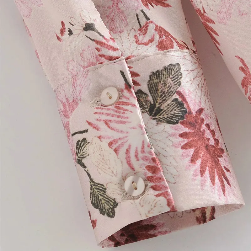 

Za 2021 Top Pink Floral Print Shirt Women Spring Casual Lapel Collar Button Down Shirts Woman Vintage Long Sleeve Blouse Female