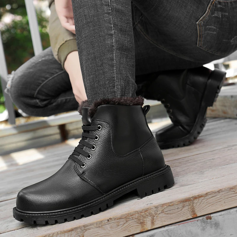 

Casual genuine Leather ankle Boots Men Shoes Fashion Male Winter Ankle Boots plush warm Male snow Boots Winter Men Shoes