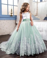mint green flower girl dresses for weddings ball gown scoop tulle lace beaded long first communion dresses for little girls