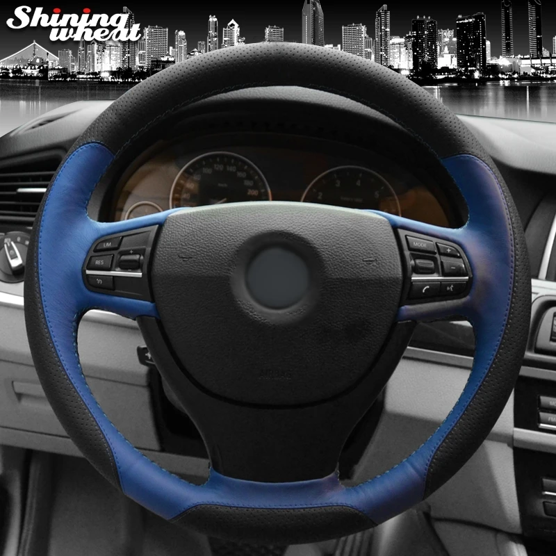 

Hand Sew Black Blue Leather Car Steering Wheel Cover for BMW F10 523Li 525Li 2009 730Li 740Li 750Li