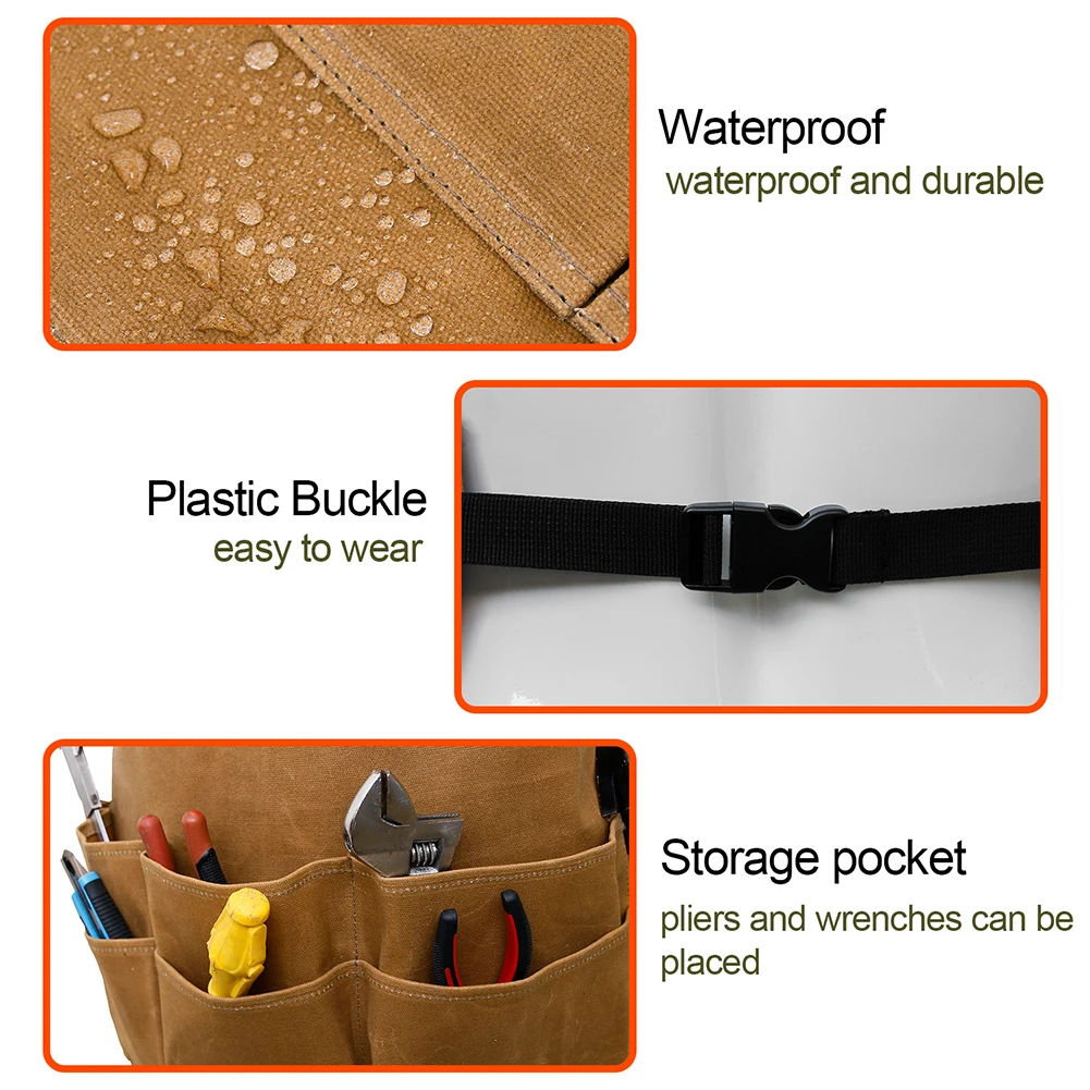 

Waxed Canvas Tools Apron Multi-pockets Design Heavy Duty Carpenter Work Shop Apron Working aprons with Adjustable Buckle