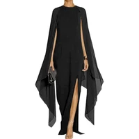 womens elegant high slit sleeve ankle length formal evening dress party flare sleeve with a cape